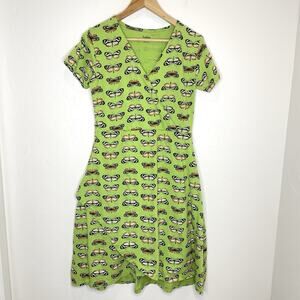 Svaha Organic Monarch Butterfly Dress Womens Medium Green Wrap Short Sleeve